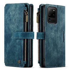 Leather Case Stands Flip Cover Holder C07S for Samsung Galaxy S20 Ultra 5G Blue