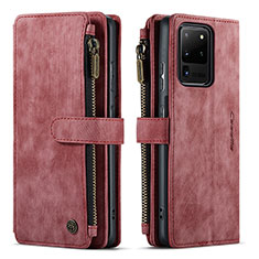 Leather Case Stands Flip Cover Holder C07S for Samsung Galaxy S20 Ultra 5G Red
