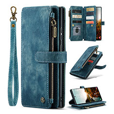 Leather Case Stands Flip Cover Holder C07S for Samsung Galaxy S22 Ultra 5G Blue