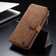 Leather Case Stands Flip Cover Holder C12S for Samsung Galaxy S21 5G Brown