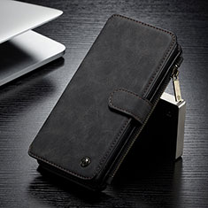 Leather Case Stands Flip Cover Holder C12S for Samsung Galaxy S22 Ultra 5G Black