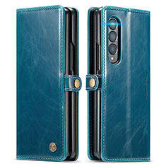Leather Case Stands Flip Cover Holder CS2 for Samsung Galaxy Z Fold4 5G Blue