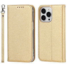 Leather Case Stands Flip Cover Holder D01T for Apple iPhone 13 Pro Gold