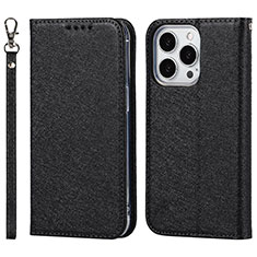 Leather Case Stands Flip Cover Holder D01T for Apple iPhone 14 Pro Max Black