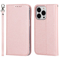 Leather Case Stands Flip Cover Holder D01T for Apple iPhone 14 Pro Max Pink
