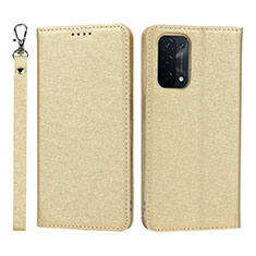 Leather Case Stands Flip Cover Holder D01T for OnePlus Nord N200 5G Gold