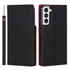 Leather Case Stands Flip Cover Holder D01T for Samsung Galaxy S21 5G Black