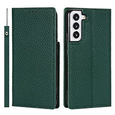 Leather Case Stands Flip Cover Holder D01T for Samsung Galaxy S21 5G Green