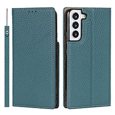 Leather Case Stands Flip Cover Holder D01T for Samsung Galaxy S21 5G Mint Blue
