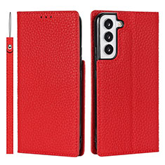 Leather Case Stands Flip Cover Holder D01T for Samsung Galaxy S21 5G Red