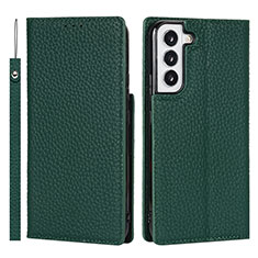 Leather Case Stands Flip Cover Holder D01T for Samsung Galaxy S21 Plus 5G Green