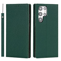 Leather Case Stands Flip Cover Holder D01T for Samsung Galaxy S21 Ultra 5G Green