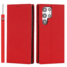 Leather Case Stands Flip Cover Holder D01T for Samsung Galaxy S21 Ultra 5G Red