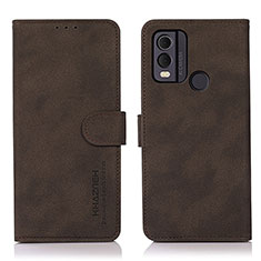 Leather Case Stands Flip Cover Holder D01Y for Nokia C22 Brown