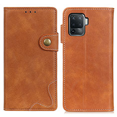 Leather Case Stands Flip Cover Holder D01Y for Oppo Reno5 Lite Brown