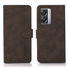 Leather Case Stands Flip Cover Holder D01Y for Realme Q5i 5G Brown