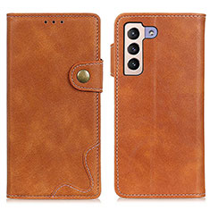 Leather Case Stands Flip Cover Holder D01Y for Samsung Galaxy S21 5G Brown