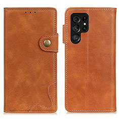 Leather Case Stands Flip Cover Holder D01Y for Samsung Galaxy S21 Ultra 5G Brown