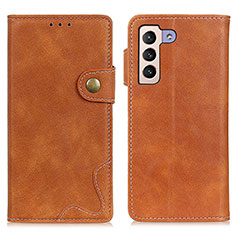 Leather Case Stands Flip Cover Holder D01Y for Samsung Galaxy S22 5G Brown