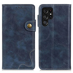 Leather Case Stands Flip Cover Holder D01Y for Samsung Galaxy S22 Ultra 5G Blue