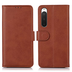 Leather Case Stands Flip Cover Holder D01Y for Sony Xperia 10 IV Brown