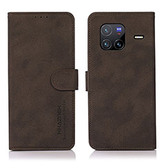 Leather Case Stands Flip Cover Holder D01Y for Vivo X80 5G Brown