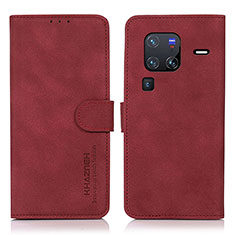 Leather Case Stands Flip Cover Holder D01Y for Vivo X80 Pro 5G Red