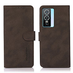 Leather Case Stands Flip Cover Holder D01Y for Vivo Y76s 5G Brown