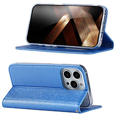 Leather Case Stands Flip Cover Holder D02T for Apple iPhone 13 Pro Blue