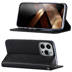 Leather Case Stands Flip Cover Holder D02T for Apple iPhone 13 Pro Max Black