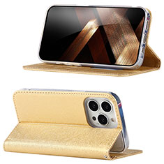 Leather Case Stands Flip Cover Holder D02T for Apple iPhone 13 Pro Max Gold