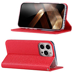 Leather Case Stands Flip Cover Holder D02T for Apple iPhone 13 Pro Max Red