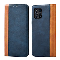Leather Case Stands Flip Cover Holder D02T for Oppo Find X3 5G Blue