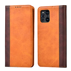 Leather Case Stands Flip Cover Holder D02T for Oppo Find X3 5G Brown
