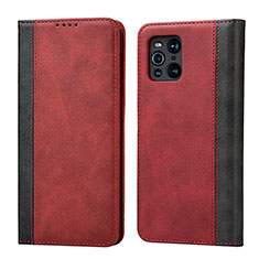 Leather Case Stands Flip Cover Holder D02T for Oppo Find X3 Pro 5G Red