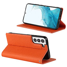 Leather Case Stands Flip Cover Holder D02T for Samsung Galaxy S21 5G Orange