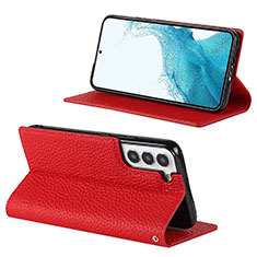 Leather Case Stands Flip Cover Holder D02T for Samsung Galaxy S21 5G Red
