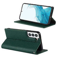 Leather Case Stands Flip Cover Holder D02T for Samsung Galaxy S21 Plus 5G Green