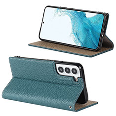 Leather Case Stands Flip Cover Holder D02T for Samsung Galaxy S22 5G Mint Blue