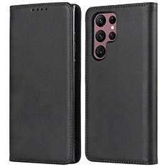 Leather Case Stands Flip Cover Holder D03T for Samsung Galaxy S21 Ultra 5G Black