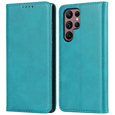 Leather Case Stands Flip Cover Holder D03T for Samsung Galaxy S21 Ultra 5G Sky Blue