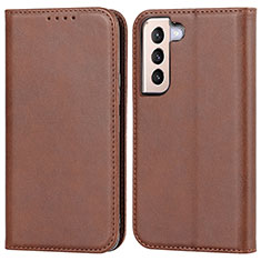 Leather Case Stands Flip Cover Holder D03T for Samsung Galaxy S22 5G Brown