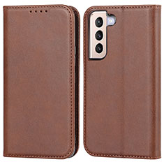 Leather Case Stands Flip Cover Holder D03T for Samsung Galaxy S22 Plus 5G Brown