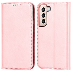 Leather Case Stands Flip Cover Holder D03T for Samsung Galaxy S22 Plus 5G Pink