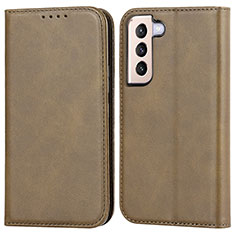 Leather Case Stands Flip Cover Holder D03T for Samsung Galaxy S23 5G Khaki