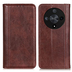 Leather Case Stands Flip Cover Holder D03Y for Huawei Honor X9b 5G Brown