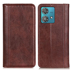 Leather Case Stands Flip Cover Holder D03Y for Motorola Moto Edge 40 Neo 5G Brown