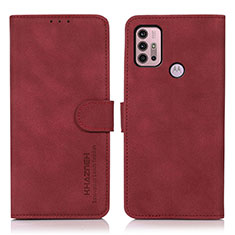 Leather Case Stands Flip Cover Holder D03Y for Motorola Moto G10 Power Red