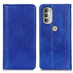 Leather Case Stands Flip Cover Holder D03Y for Motorola Moto G51 5G Blue
