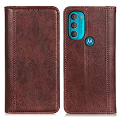 Leather Case Stands Flip Cover Holder D03Y for Motorola Moto G71 5G Brown